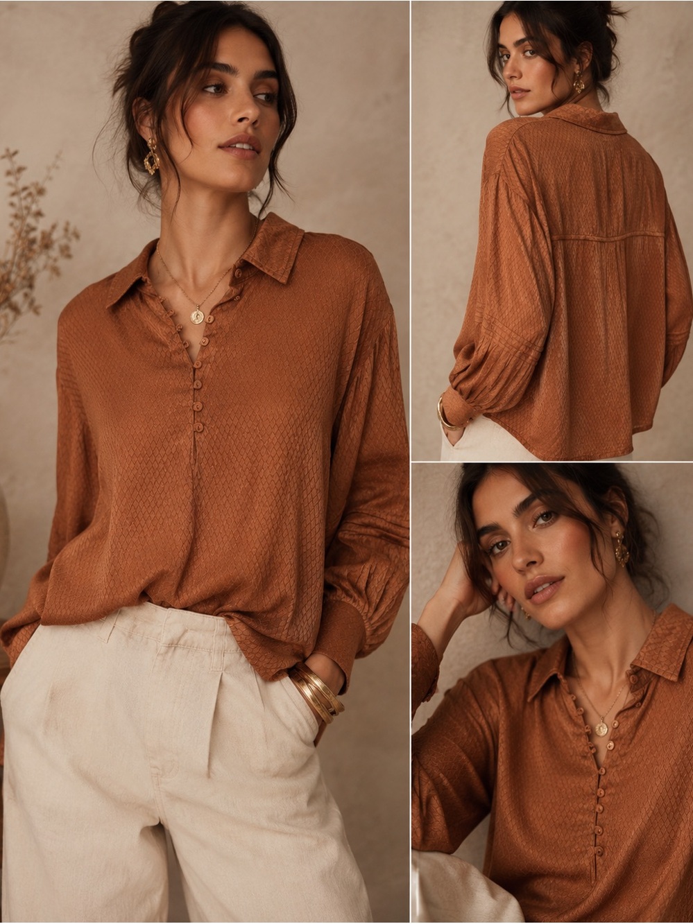 CREAM Textured ECOVERO™ Viscose Oversized Balloon Sleeve Blouse XL